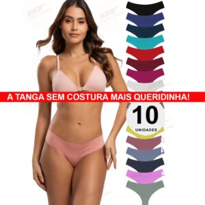 Kit com 10 Calcinhas Tanga Conforto Sem Costura - Oferta na Shopee