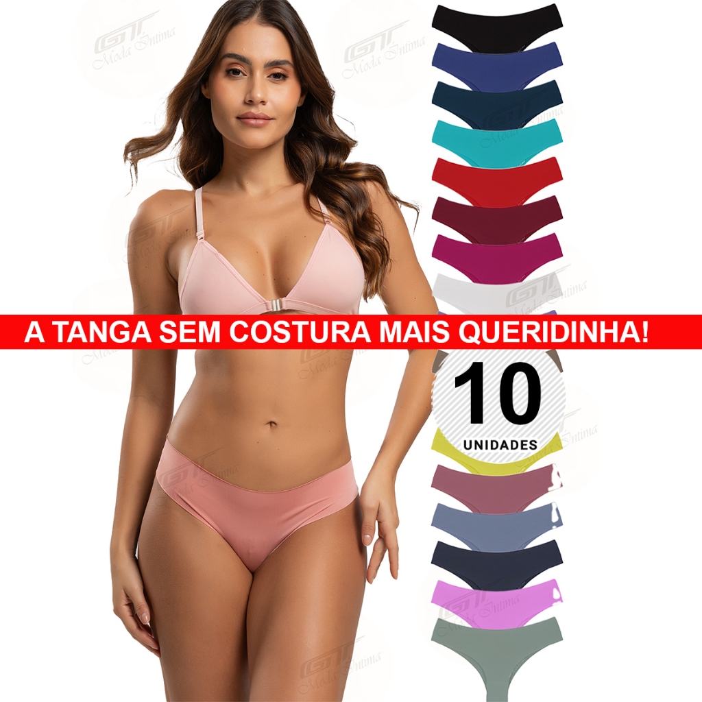 Kit com 10 Calcinhas Tanga Conforto Sem Costura Kit com 10 Calcinhas Tanga Conforto Sem Costura - Oferta na Shopee