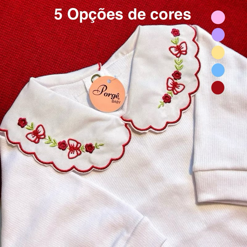 Body Bebê Menina com Gola Bordada RN – Jardim Encantado Body Bebê Menina com Gola Bordada RN – Jardim Encantado