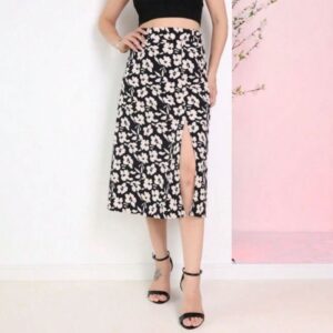 Saia com Abertura na perna longa Floral Estampado - Oferta na Shopee