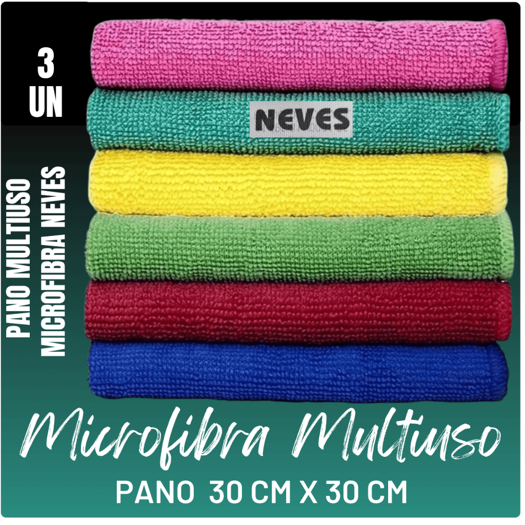 Kit com 3 – Pano Microfibra Flanela – 30 x 30cm – Neves – Multiuso – Limpeza Geral – Multicores Kit com 3 – Pano Microfibra Flanela – 30 x 30cm – Neves – Multiuso – Limpeza Geral – Multicores
