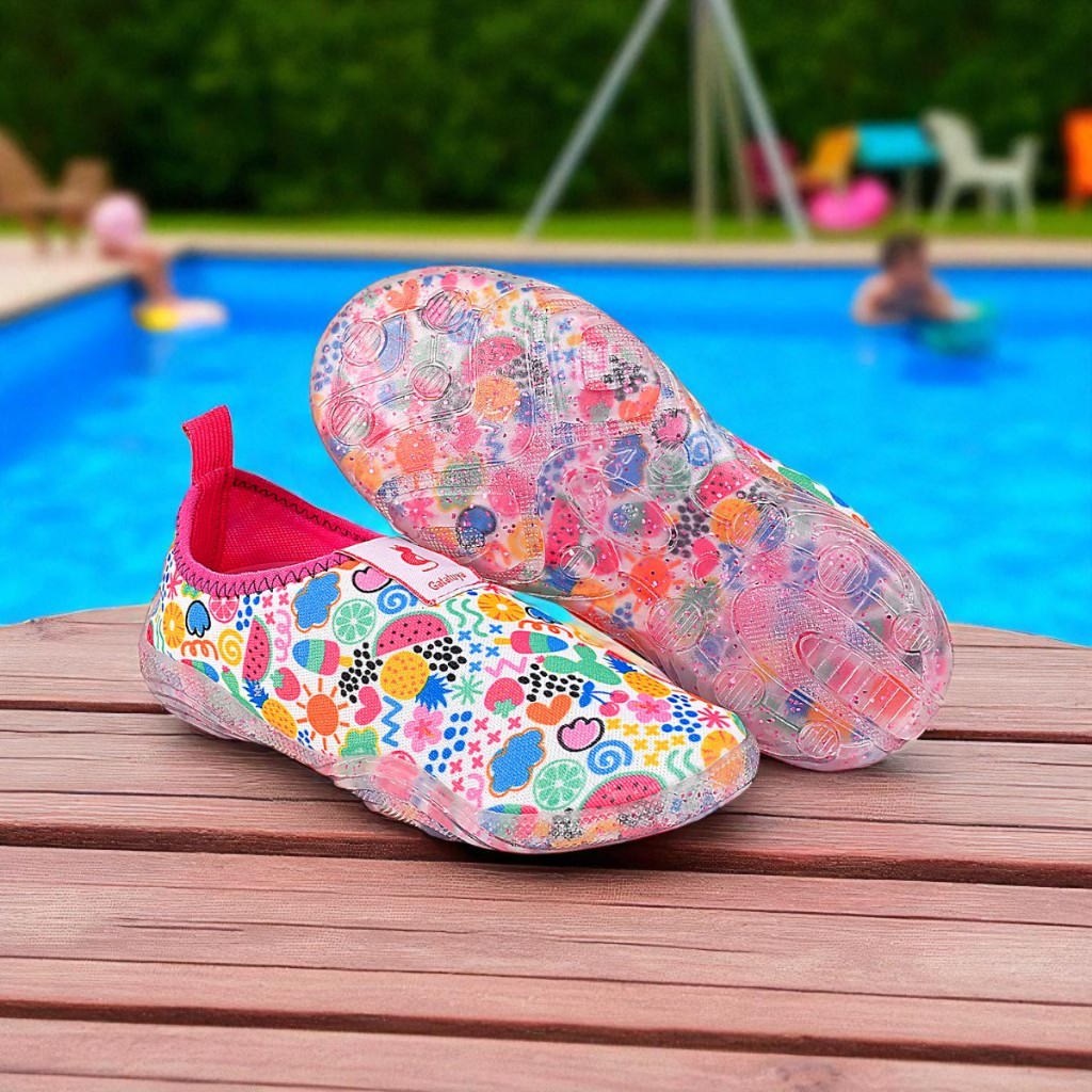 Sapatilha Aquática Infantil Menina Calce Fácil Branco/Colorido BB&Kids Sapatilha Aquática Infantil Menina Calce Fácil Branco/Colorido BB&Kids