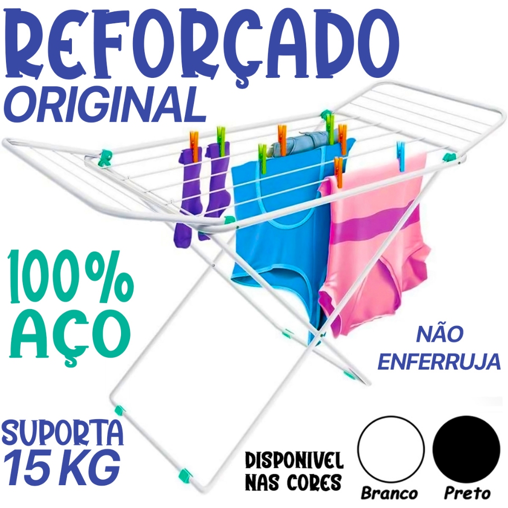 Varal de Chão com Abas Reforçado Aço Dobrável Miami Branco Preto Azul Cortelux Varal de Chão com Abas Reforçado Aço Dobrável Miami Branco Preto Azul Cortelux