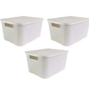 Kit Com 3 Cestos Caixa Organizadora Rattan Branca 15 Litros - Arqplast - Toy 25591 - Oferta na Shopee