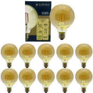Kit 10 Lâmpadas Filamento Led G95 Âmbar Bivolt 4W 2200K Luz Amarela Luminarte - Oferta na Shopee