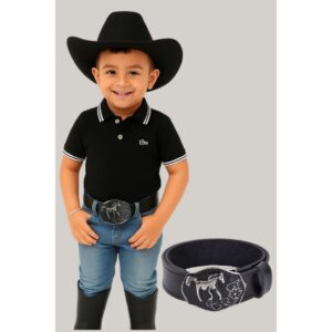 Cinto Infantil Estilo Cowboy Rodeio | Fivela Country Cavalo | Preto de 1 a 12 anos - Oferta na Shopee