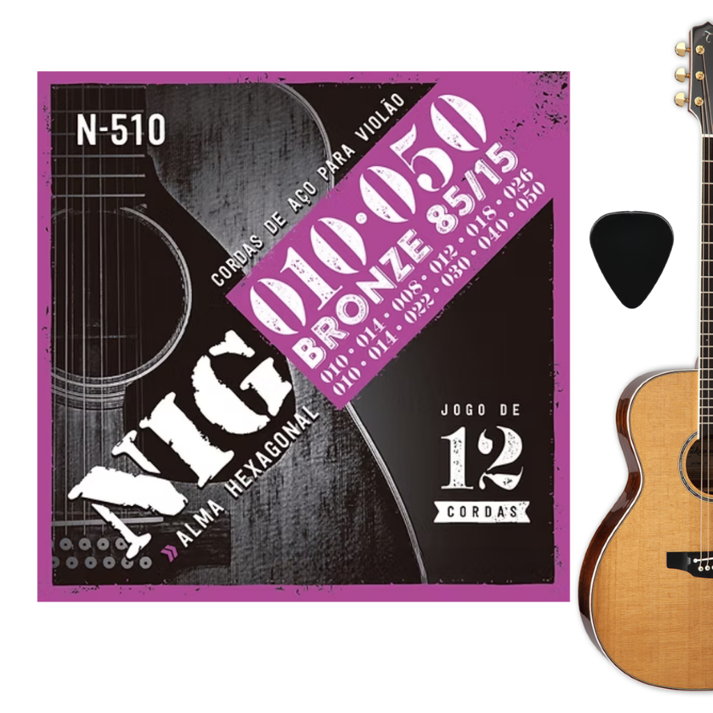 Encordoamento Violão Aço N510 Bronze 12 Cordas + Palheta Encordoamento Violão Aço N510 Bronze 12 Cordas + Palheta - Oferta na Shopee