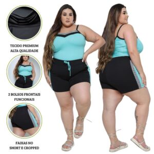 Conjunto Plus Size Feminino 42 ao 60 - GG ao G4 - Cropped e Short em Malha Crepe Fresquinho Verao Primavera Moda - Oferta na Shopee