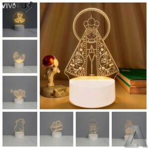 Luminária Abajur 3D Led Acrílico De Mesa Criativo Tomada Branco Luz Noturno 3D Santinha Coração - Oferta na Shopee