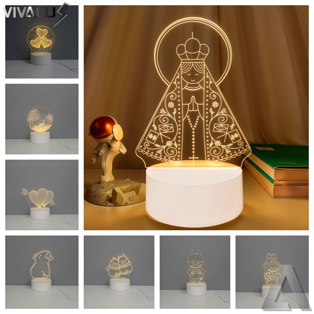 Luminária Abajur 3D Led Acrílico De Mesa Criativo Tomada Branco Luz Noturno 3D Santinha Coração Luminária Abajur 3D Led Acrílico De Mesa Criativo Tomada Branco Luz Noturno 3D Santinha Coração - Oferta na Shopee