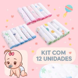 Kit 12 Unidades Toalhinha Para Boca Super Absorvente Fraldinha De Boca 30x30 - Oferta na Shopee