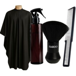 Kit Barbeiro Profissional Capa De Corte + Borrifador + Pente Carbono + Espanador Profissional - Oferta na Shopee