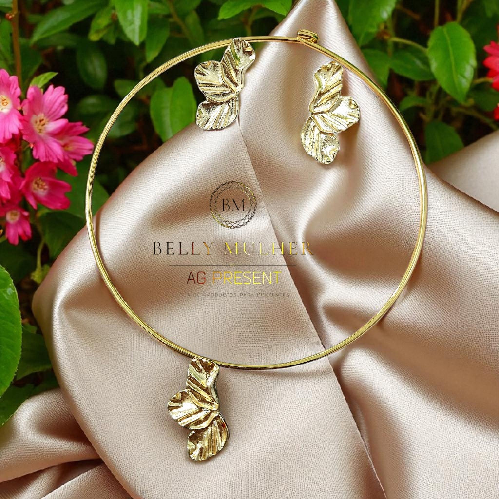 Colar Aro Choker + Brincos Orgânicos Verão Folheados a Ouro 18K Colar Aro Choker + Brincos Orgânicos Verão Folheados a Ouro 18K - Oferta na Shopee