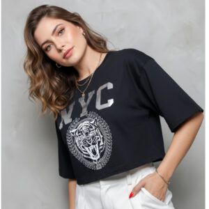 Cropped Oversized StreetWear Tecido 100% Algodão Estampado NYC TIGRE Camiseta Animal Estilo Urbano - Oferta na Shopee