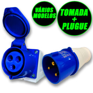 Conjunto Industrial Kit Tomada + Plugue Azul Vermelho 6H 9H 2P+T 3P+T Escolha Entre 16A ou 32A - Oferta na Shopee