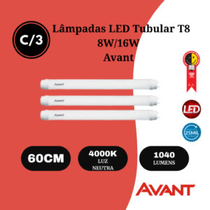 Kit 3 Lâmpada LED Tubular T8 Avant 8W/10W | 0