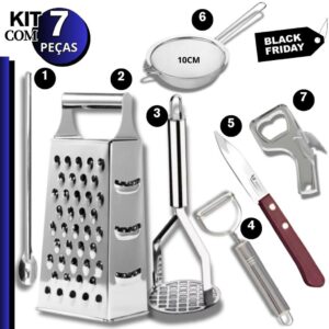 Kit Ralador Amassador Batata Descascador Legumes Colher Suco Peneira Cozinha Abridor Garrafa Lata - Oferta na Shopee