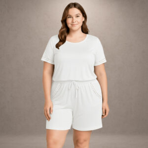 Conjunto Feminino Plus Size M ao G10 Blusa/Shorts Malha Viscolycra com Pedrarias Douradas MALHAS ITA - Oferta na Shopee