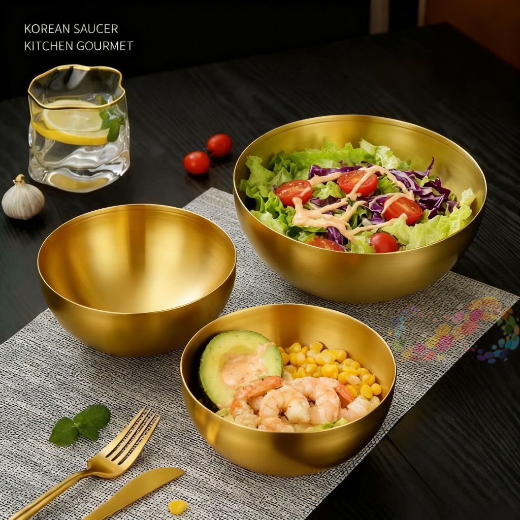 Tigela de salada multiuso em aço inoxidável dourado Tigela de salada multiuso em aço inoxidável dourado