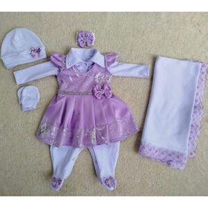 Saída de Maternidade Feminina Lilás com Renda Branca Kit Completo 6 Peças - Oferta na Shopee