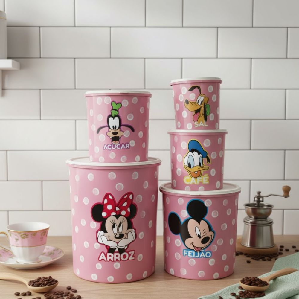 Kit de Potes 5 Peças Personagens Mickey e Minnie Plástico Mantimentos Cozinha Organização Cozinha Kit de Potes 5 Peças Personagens Mickey e Minnie Plástico Mantimentos Cozinha Organização Cozinha - Oferta na Shopee