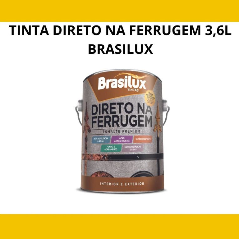 Tinta Direto na Ferrugem 3,6 Litros Esmalte Brasilux 3 em 1 Várias Cores Tinta Direto na Ferrugem 3