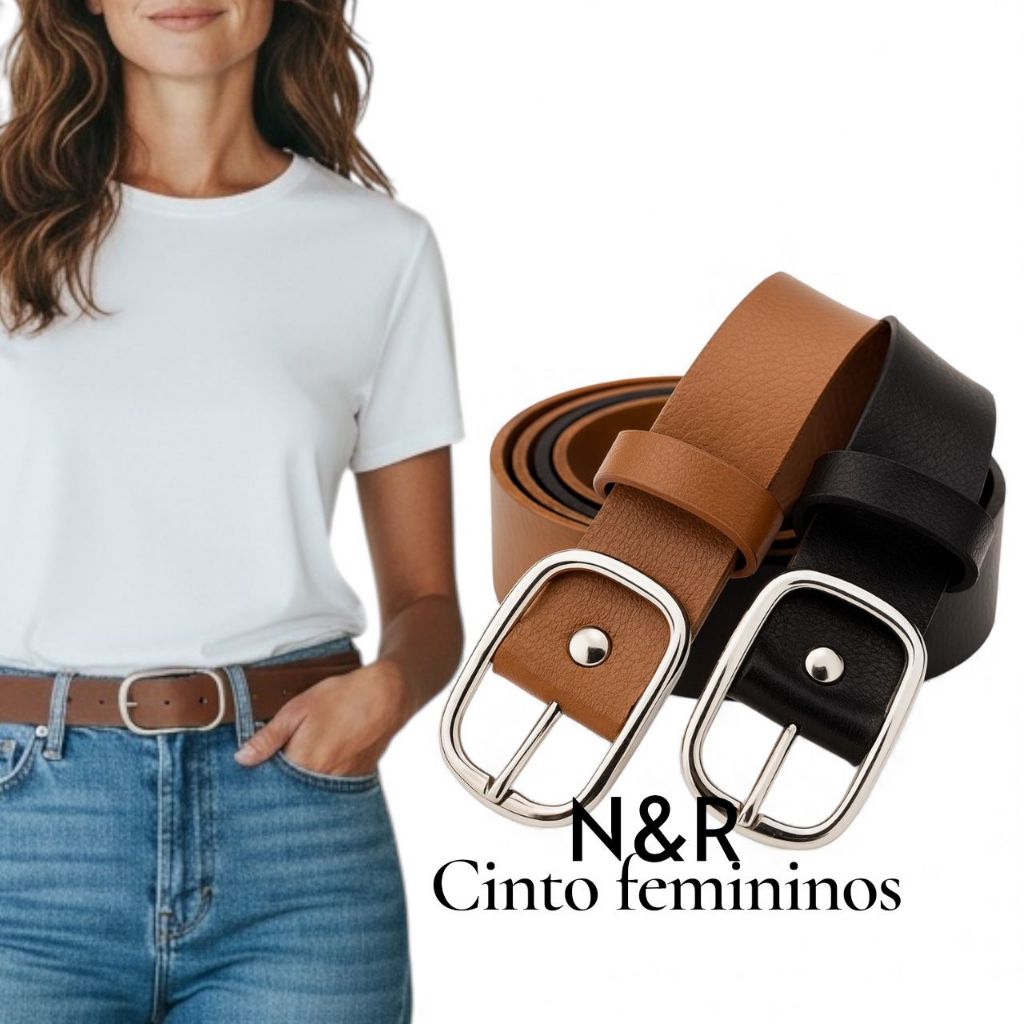 Kit 2 Cintos Feminino Largo 2,5cm - Fivela da Moda Modelo - Eva Kit 2 Cintos Feminino Largo 2