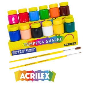 Tinta Guache Acrilex 6 Ou 12 Cores + 2 Pinceis Para Colorir Pintar Guache Escolar Pintura Arte - Oferta na Shopee