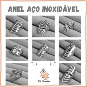 Anel Aço Inoxidável Feminino Hipoalergênico - Anel Feminino formato geométrico - Oferta na Shopee