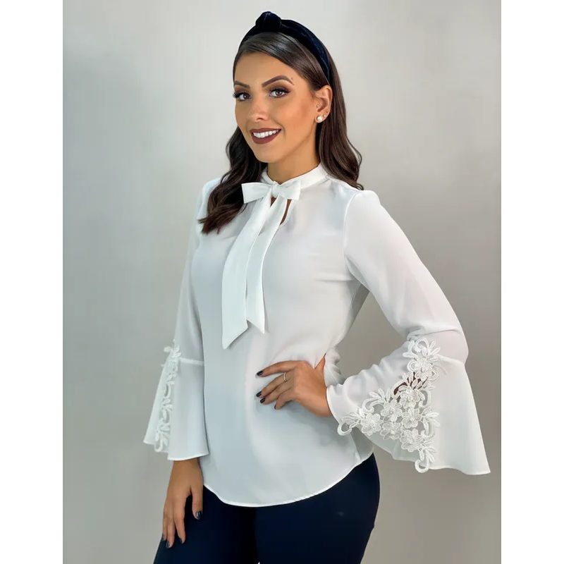 Blusa Manga Longa Feminina Secretaria Em Crepe Sku:bml12 Blusa Manga Longa Feminina Secretaria Em Crepe Sku:bml12