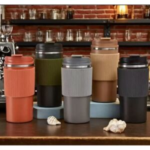 Caneca Copo Térmico com Tampa  Aço Inox Quente E Frio 480ML Capa de silicone para copo Xícara de café carro SACUDIR - Oferta na Shopee
