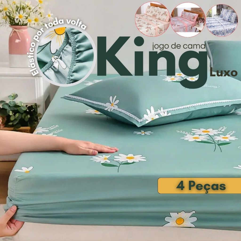 Kit Jogo de Lençol King 4 Peças 1,93m x 2,03m x 30cm de Altura Estampas Sortidas Kit Jogo de Lençol King 4 Peças 1,93m x 2,03m x 30cm de Altura Estampas Sortidas