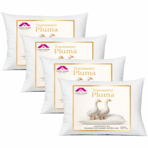 Kit 4 Travesseiro Pluma de Ganso Luxo Descanso Antiacaro 70x50cm Toque Macio Sintético - Oferta na Shopee