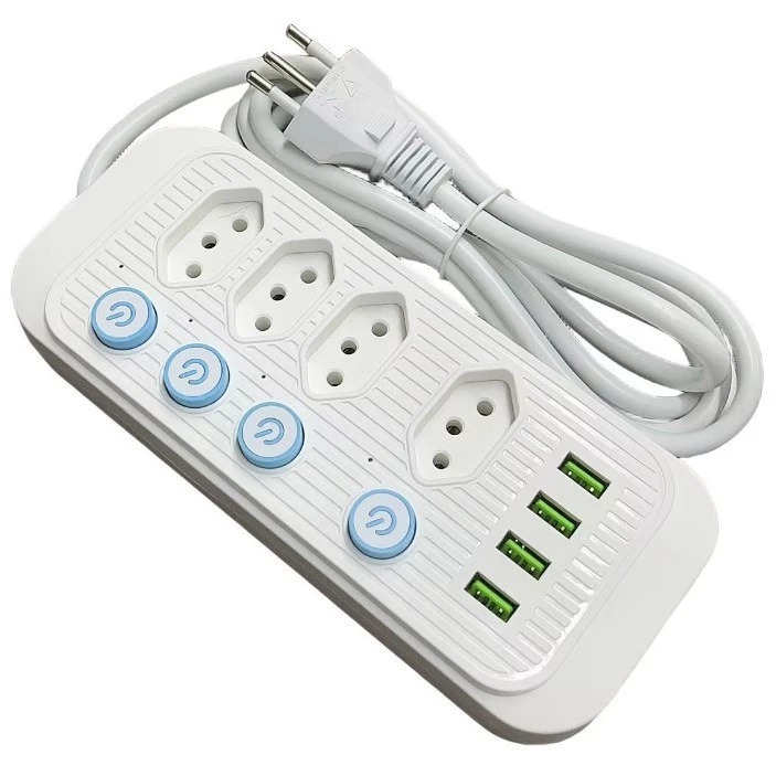 Extensão 4 USB 4 Tomadas Botões Individuais Cabo 2 Metros Cor preto e branco Extensão 4 USB 4 Tomadas Botões Individuais Cabo 2 Metros Cor preto e branco - Oferta na Shopee