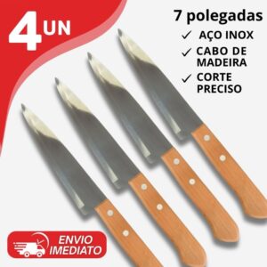 Facas Inox 7”  Cozinha e Churrasco  Cabo de Madeira - Oferta na Shopee