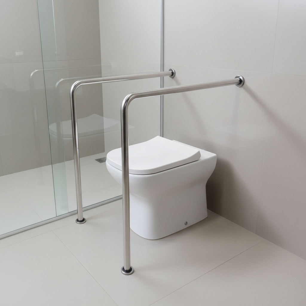 Barra De Apoio para Banheiro Vaso Sanitário Idosos Corrimão Em L Cor Prateado Alça de Segurança Fácil Instalar Barra De Apoio para Banheiro Vaso Sanitário Idosos Corrimão Em L Cor Prateado Alça de Segurança Fácil Instalar