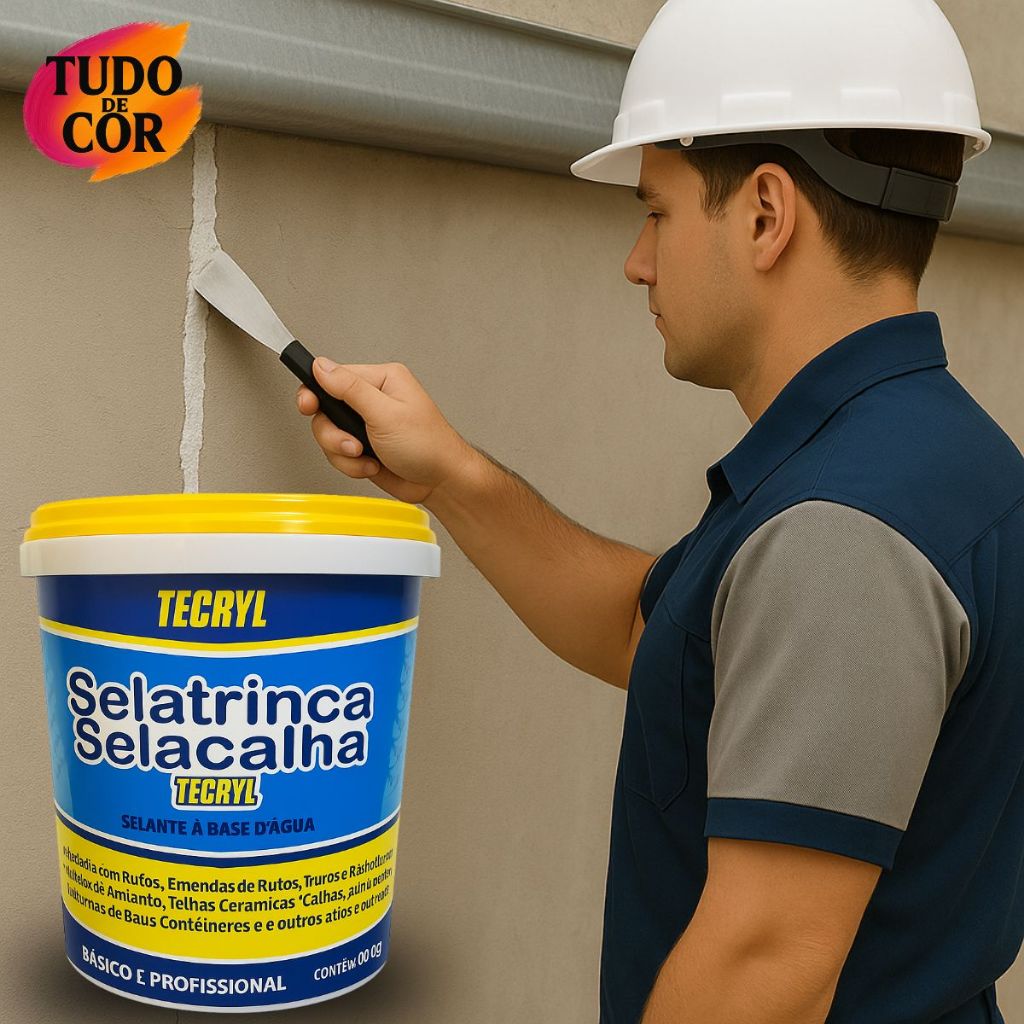 Selatrinca Tecryl 500g Branco, Sela Trinca e Sela Calha, Selante Impermeabilizante Interno e Externo Selatrinca Tecryl 500g Branco