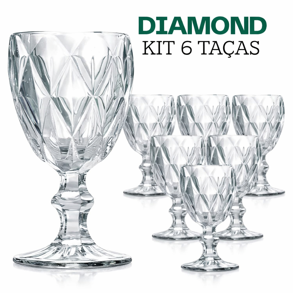 Taças Vidro Diamond Transparente Brilhante 340ml Taças Vidro Diamond Transparente Brilhante 340ml
