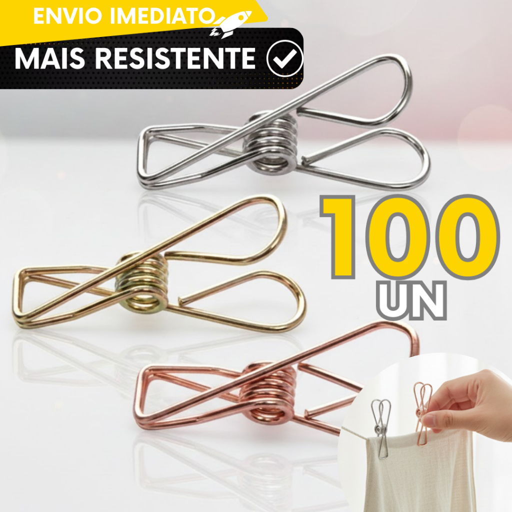 Kits 100, 84 e 6 un - Prendedor De Metal P/ Roupa Casa Cozinha Lavanderia Escritório Decoração Kits 100