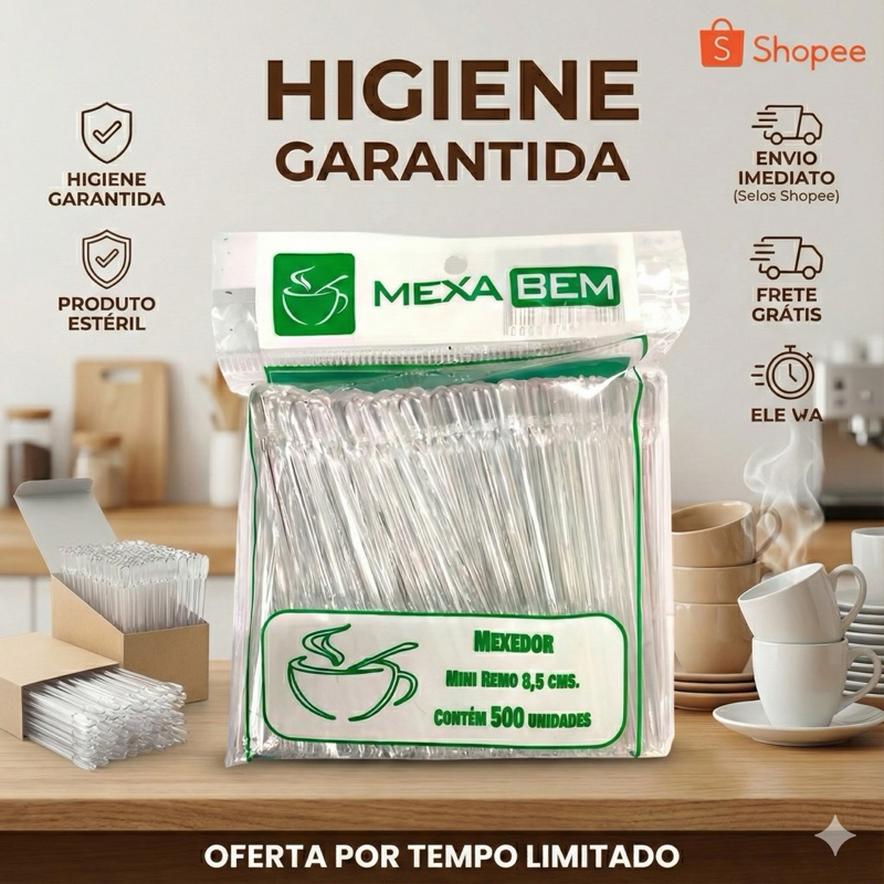 1000 unidades Palheta Descartável para Café e Drinks 8,5cm em Cristal Transparente 1000 unidades Palheta Descartável para Café e Drinks 8,5cm em Cristal Transparente