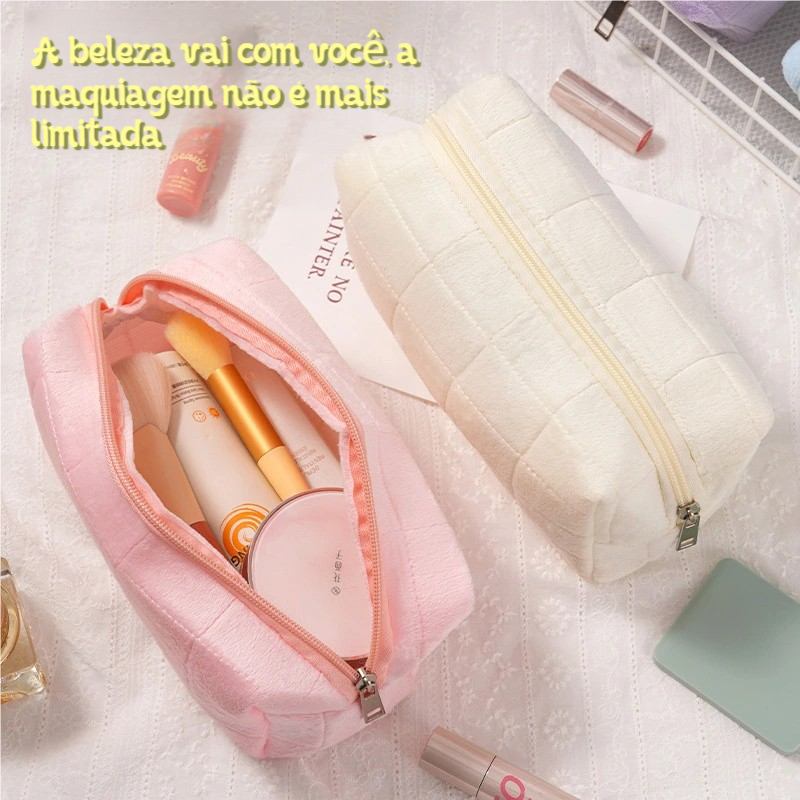 Bolsa de Cosméticos Kawaii Estojo - Formato de Travesseiro, Fofa, Grande Capacidade Bolsa de Cosméticos Kawaii Estojo - Formato de Travesseiro