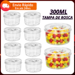 Jogo de 10 Pote Redondo 300ml Transparente Com Rosca Perfeita Vedação BPA FREE Papinha Alimentos - Oferta na Shopee