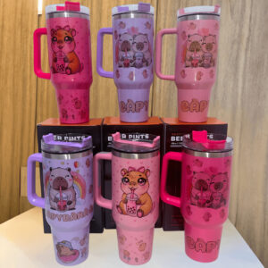 Copo Térmico 1200ml Premium Capybara Desenho Capivara Fofo com Canudo - Oferta na Shopee