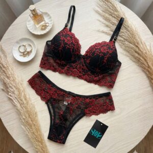 Conjunto Lingerie Renda Luxo Bicolor com Bojo Moda Íntima Feminina Antonella. - Oferta na Shopee