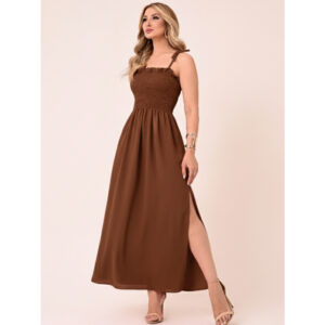 Vestido Longo Feminino de Alça com Lastex Elegante Moda Evangélica Casual Verão - Oferta na Shopee