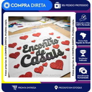 Escrita ENCONTRO DE CASAIS cursiva MAIS 18 CORAÇÕES EVA Glitter Rf 302 Decoração Festa Frase Sala - Oferta na Shopee