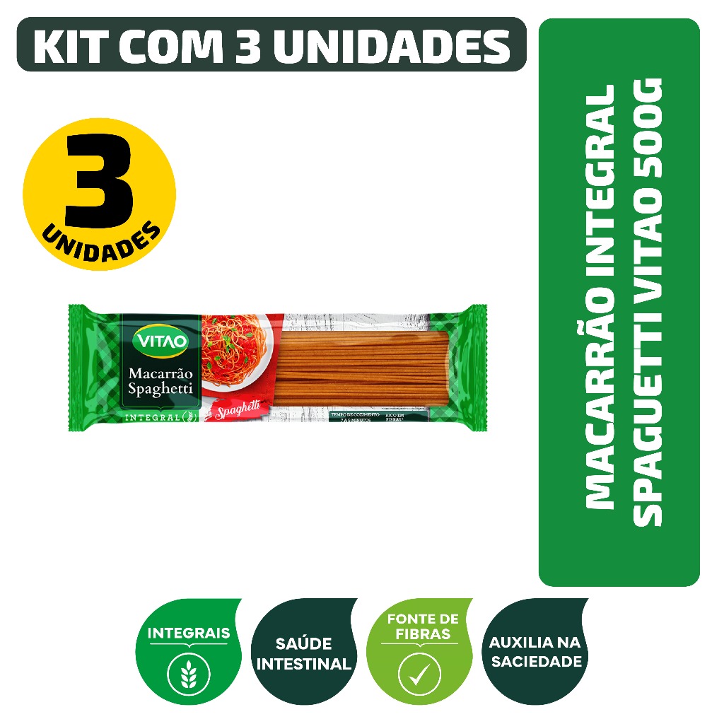 Kit Macarrão Integral Spaguetti Vitao 500G – 3 Unidades Kit Macarrão Integral Spaguetti Vitao 500G – 3 Unidades