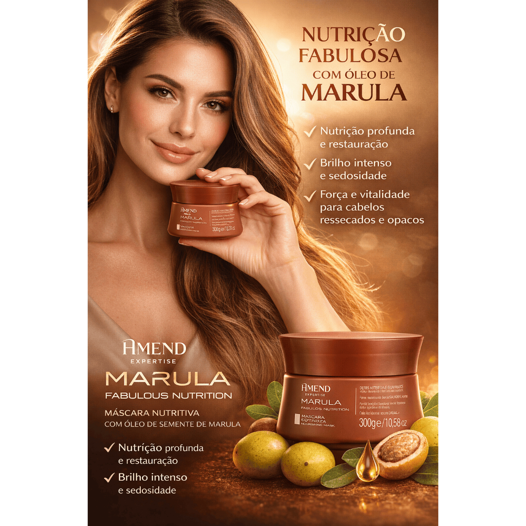 Máscara Amend Marula Fabulous 180g Hidratação Nutritiva e Disciplina para Cabelos com Frizz Máscara Amend Marula Fabulous 180g Hidratação Nutritiva e Disciplina para Cabelos com Frizz