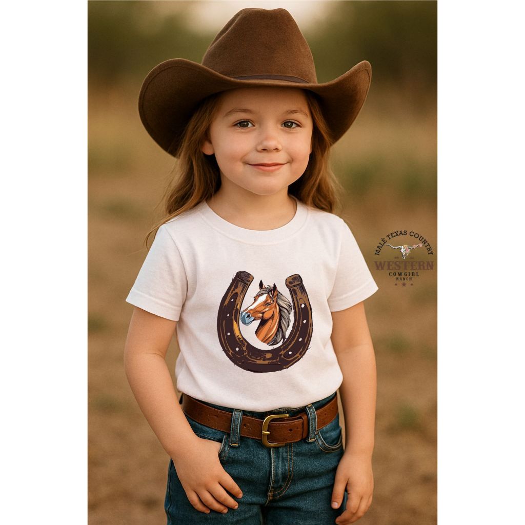 Camiseta Infantil Moda Cowgirl Estampada Cavalo Ferradura Unissex 100% Algodão Camiseta Infantil Moda Cowgirl Estampada Cavalo Ferradura Unissex 100% Algodão - Oferta na Shopee
