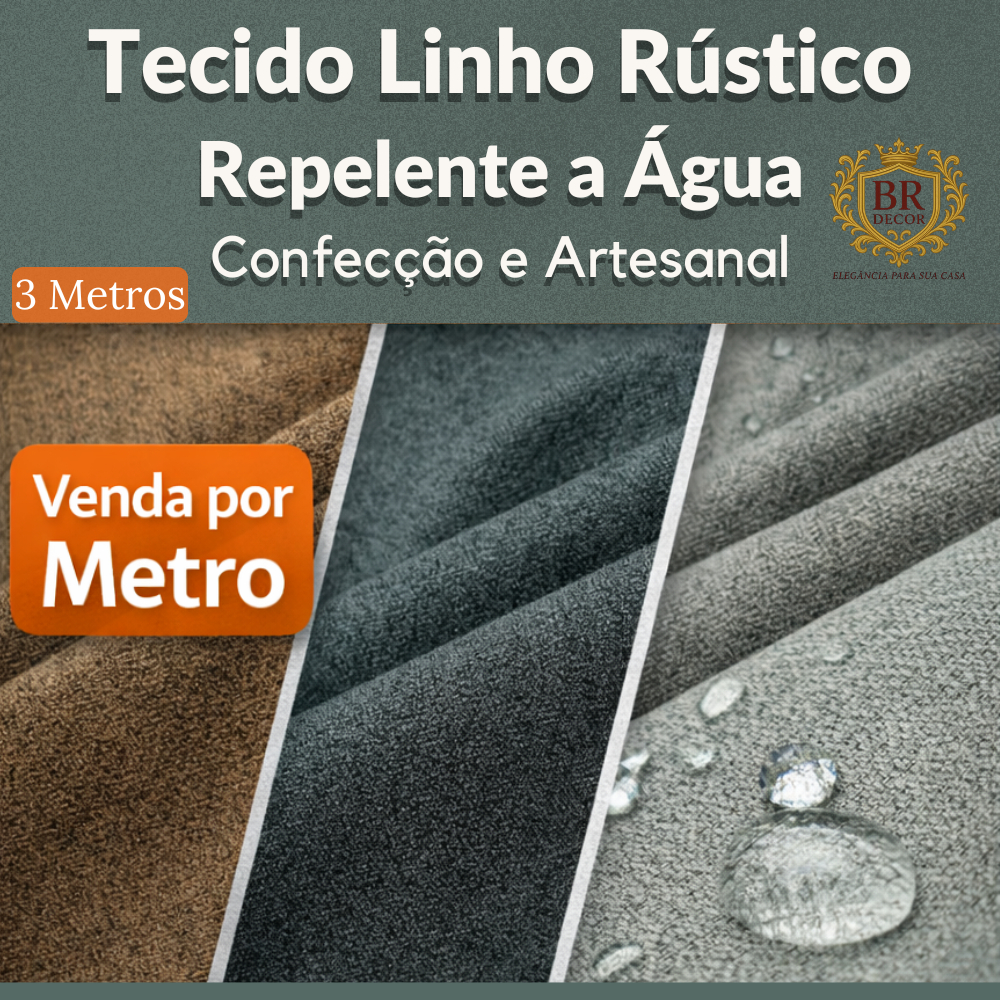 3m x 1,40m - Tecido Linho Rústico Hidro Repelente a Água - Confecção e Artesanal - Venda Por Metro 3m x 1